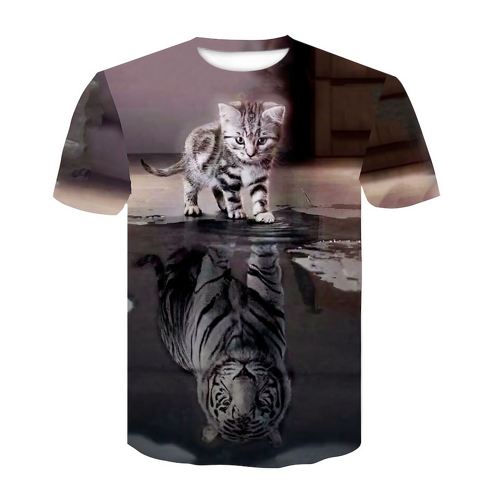 Herren Unisex Katze 3D Hemd T Shirt Tee Kurzarm T-Shirt 3D-Druck Rundhalsausschnitt Hemd Designer Basic Tier Casual Täglich Schwarzgrau Sommer Bekleidung Normal S M L XL XXL 3XL 4XL Lightinthebox