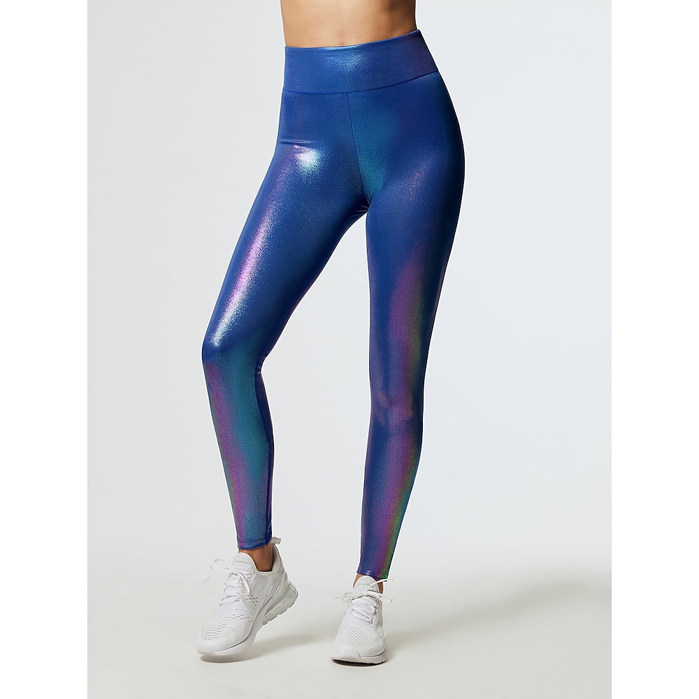 Damen Strumpfhosen Leggins PU Blau Weiß Hoher Taillenbund Stilvoll Hip-Hop Klub Fitness Pailletten elastisch In voller Länge Komfort Funkelnd S M L XL / Dünn Lightinthebox