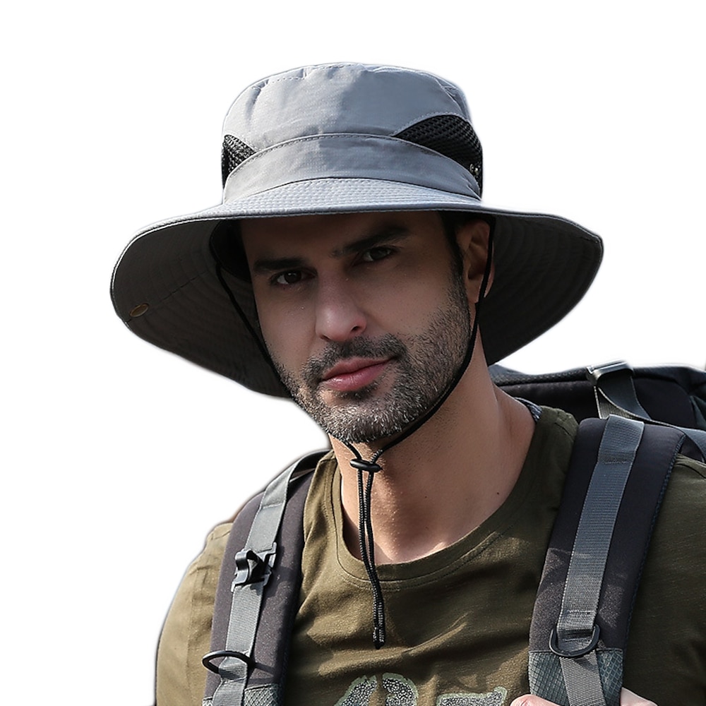 1 pcs Herren Sonnenhut Eimer Hut Wanderhut Mütze für Wanderer Sommer Außen Windundurchlässig Atmungsaktiv UV-resistant Rasche Trocknung Hut Feste Farbe Seide Dunkelgrau Armeegrün Khaki für Angeln Lightinthebox