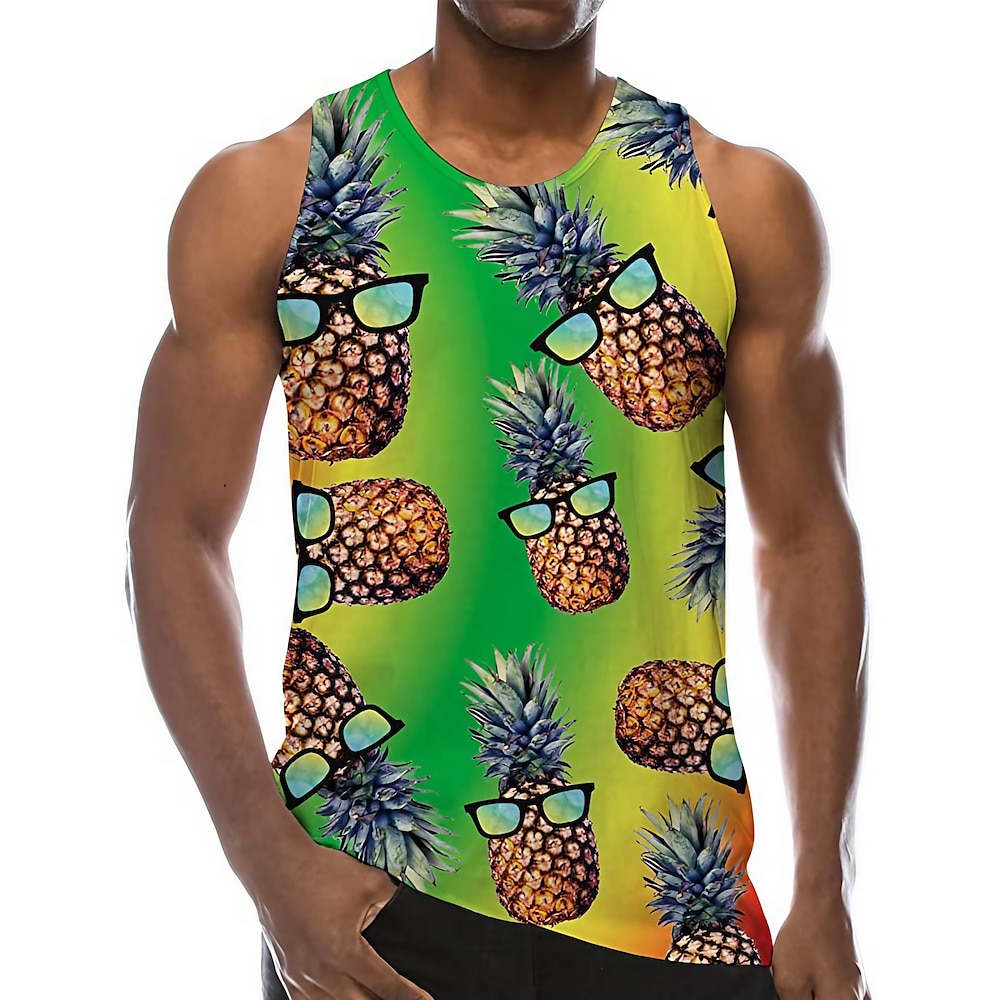 Herren Ananas Tank Top Unterhemden Grafischen T-Shirt Lustige T-Shirts Ärmelloses T-Shirt für Männer Ärmellos T-Shirt 3D-Druck Rundhalsausschnitt Hemd Hawaiianisch Brautkleider schlicht Strand Design Lightinthebox