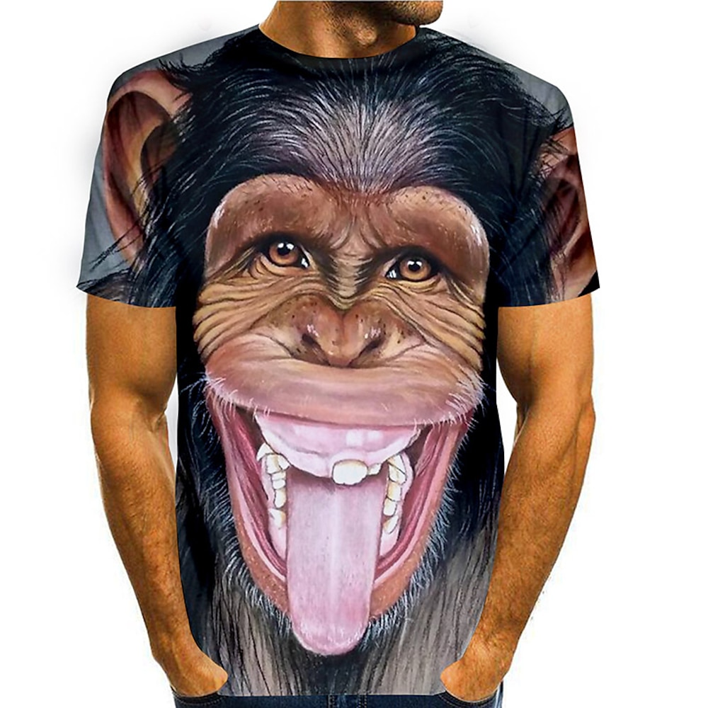 Herren Tier Orang-Utan Grafik-Drucke Hemd T Shirt Tee Lustige T-Shirts Kurzarm T-Shirt 3D-Druck Rundhalsausschnitt Hemd Basic Brautkleider schlicht Täglich Festtage Schwarz Blau Grau Frühling Sommer Lightinthebox