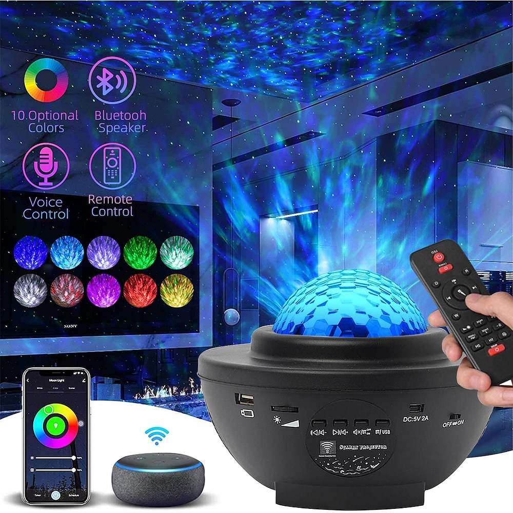 LED Star Nachtlicht Welle Galaxie Projektor Bluetooth USB Sprachsteuerung Musik Player 360 Rotation Nachtbeleuchtung Lampe Schlafzimmer Dekor Halloween Geschenk Lightinthebox