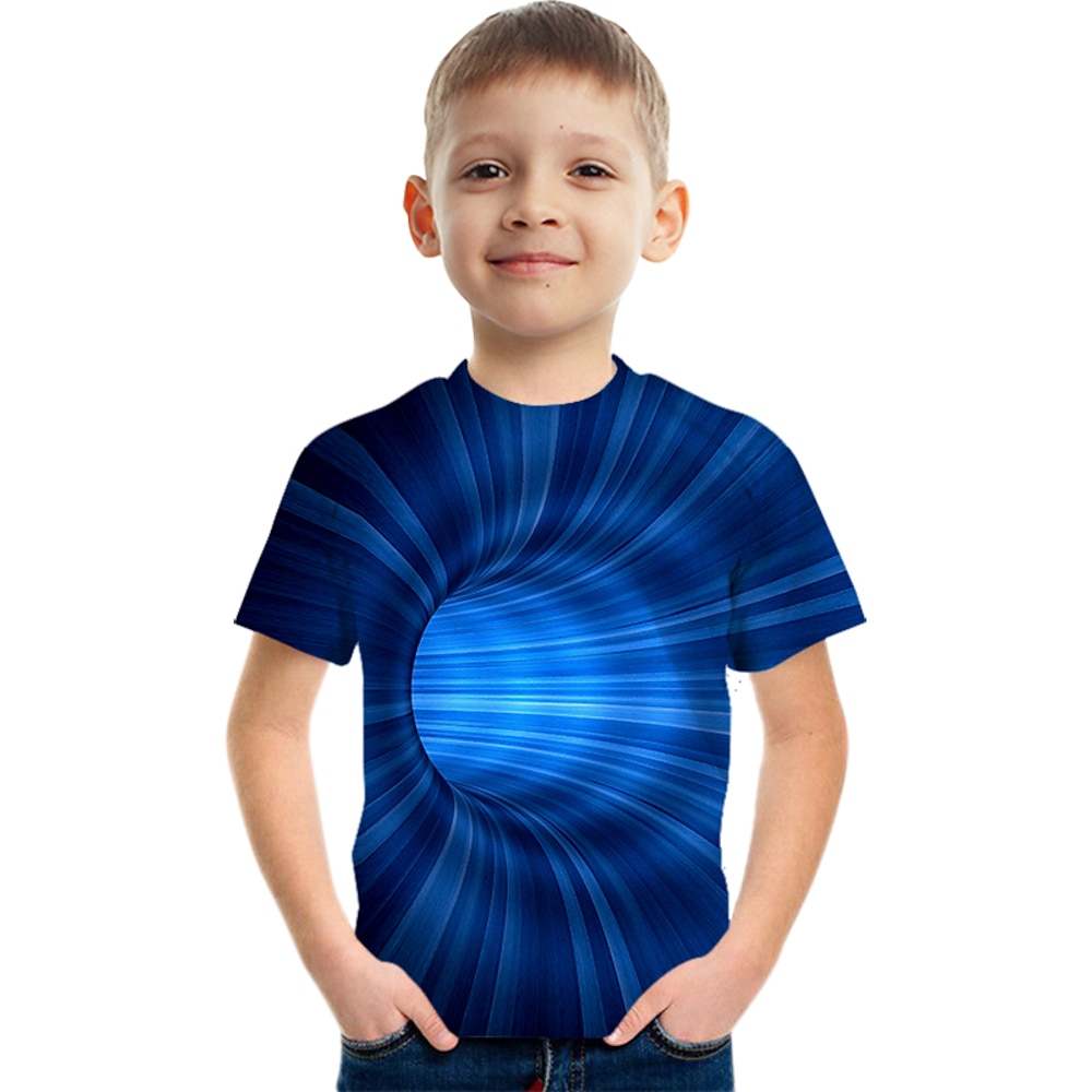 Kinder Jungen T-Shirt Kurzarm Blau 3D-Druck 3D-Druck Farbblock Schulanfang Täglich Innen Aktiv Strassenmode Cool Sport 3-12 Jahre / Sommer Lightinthebox