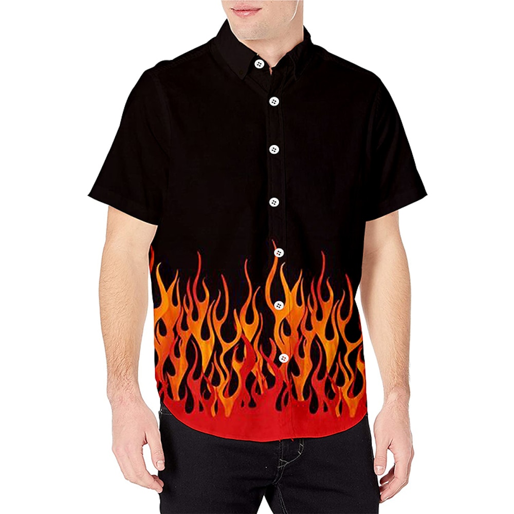 Herren Grafik-Drucke Flamme Hemd Grafik-Shirt Kurzarm Designer Basic Brautkleider schlicht Täglich Festtage Frühling Sommer Umlegekragen Bedruckt Schwarz Blau Grün Grau Lightinthebox