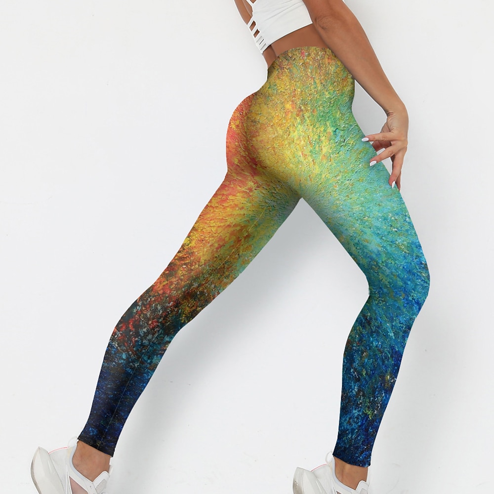 Damen Normal Leggins Stilvoll Neuheit Knöchellänge Mittlere Taillenlinie Farbblock Bedruckt Graffiti Elastische Taille Sportlich Bedruckt Komfort elastisch Freizeit Sport Wochenende Gelb Sommer Lightinthebox