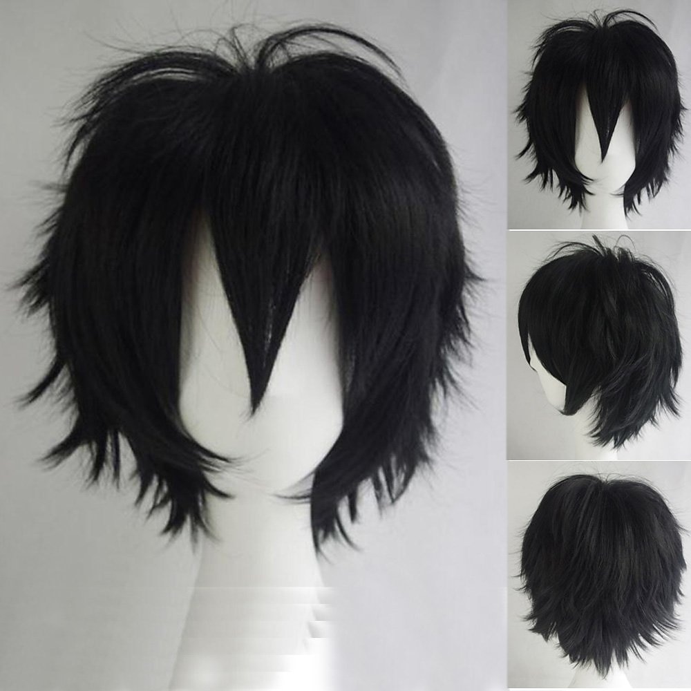 kurze Cosplay-Perücke aus Haar für Damen und Herren, flauschig, glatt, Cartoon, Anime, Con, Party, Kostüm, Pixie-Perücken, schwarze Karnevalsperücken Lightinthebox