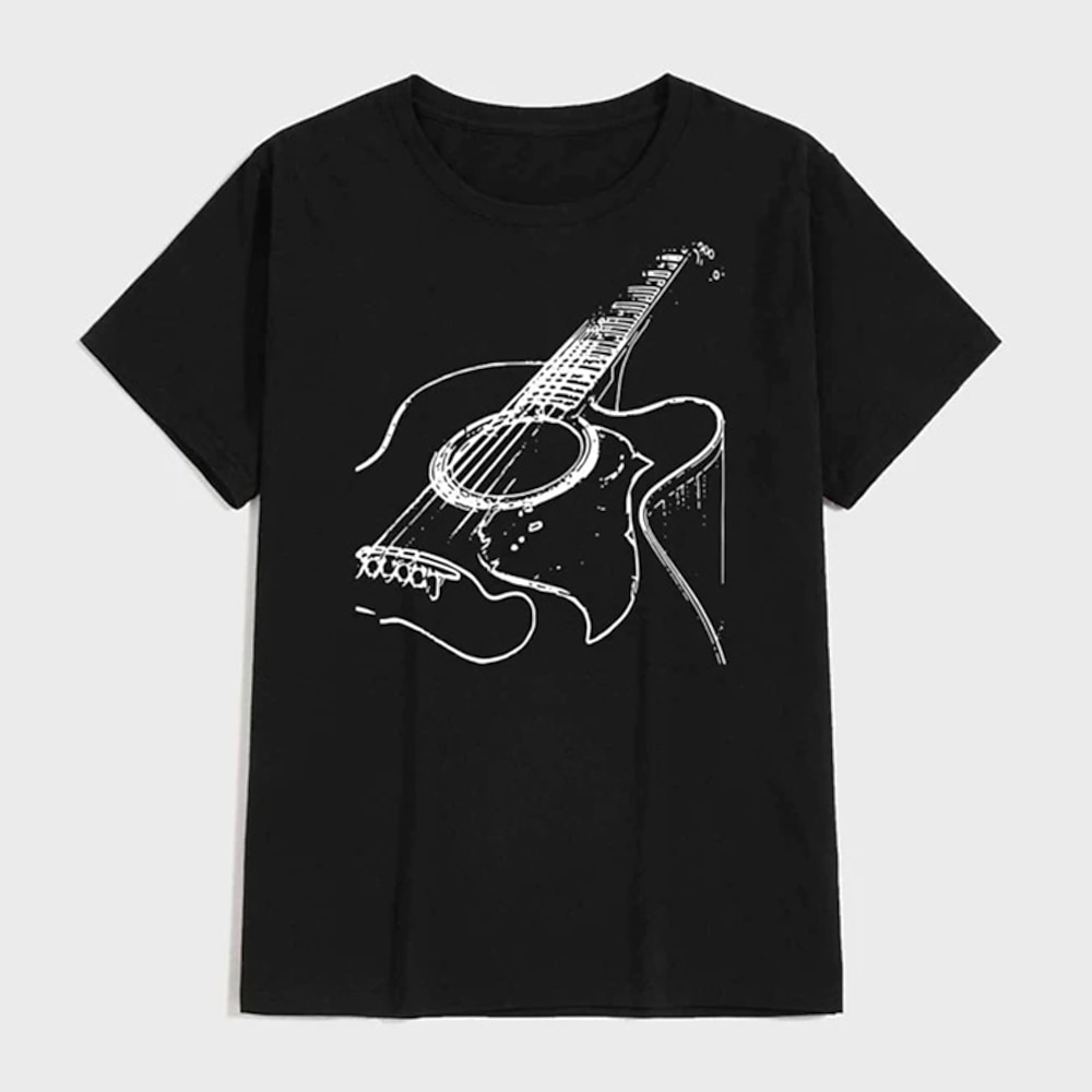 Herren Gitarre Hemd T Shirt Baumwolle Kurzarm Grafik Hemd Dunkelgrau Heather Grey Schwarz Bequemes T-Shirt Casual Festtage Modedesigner-Kleidung Lightinthebox