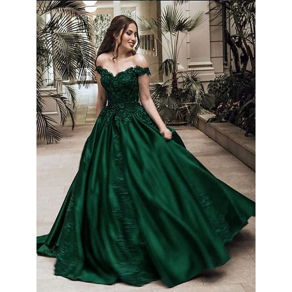 Ballkleid Abendkleid luxuriöses Kleid Quinceanera Abschlussball bodenlang ärmellos schulterfrei Satin mit Applikationen 2025 Lightinthebox