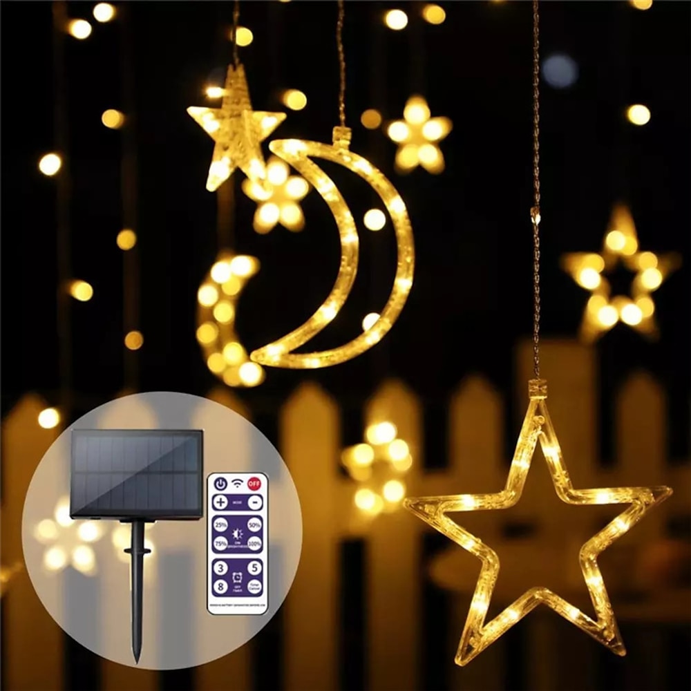 ramadan eid lights outdoor solar led string licht mit fernbedienung mond sternform wasserdicht dekor beleuchtung für terrasse girlande rasen hof bunte diy beleuchtung ip65 level gartenlicht Lightinthebox