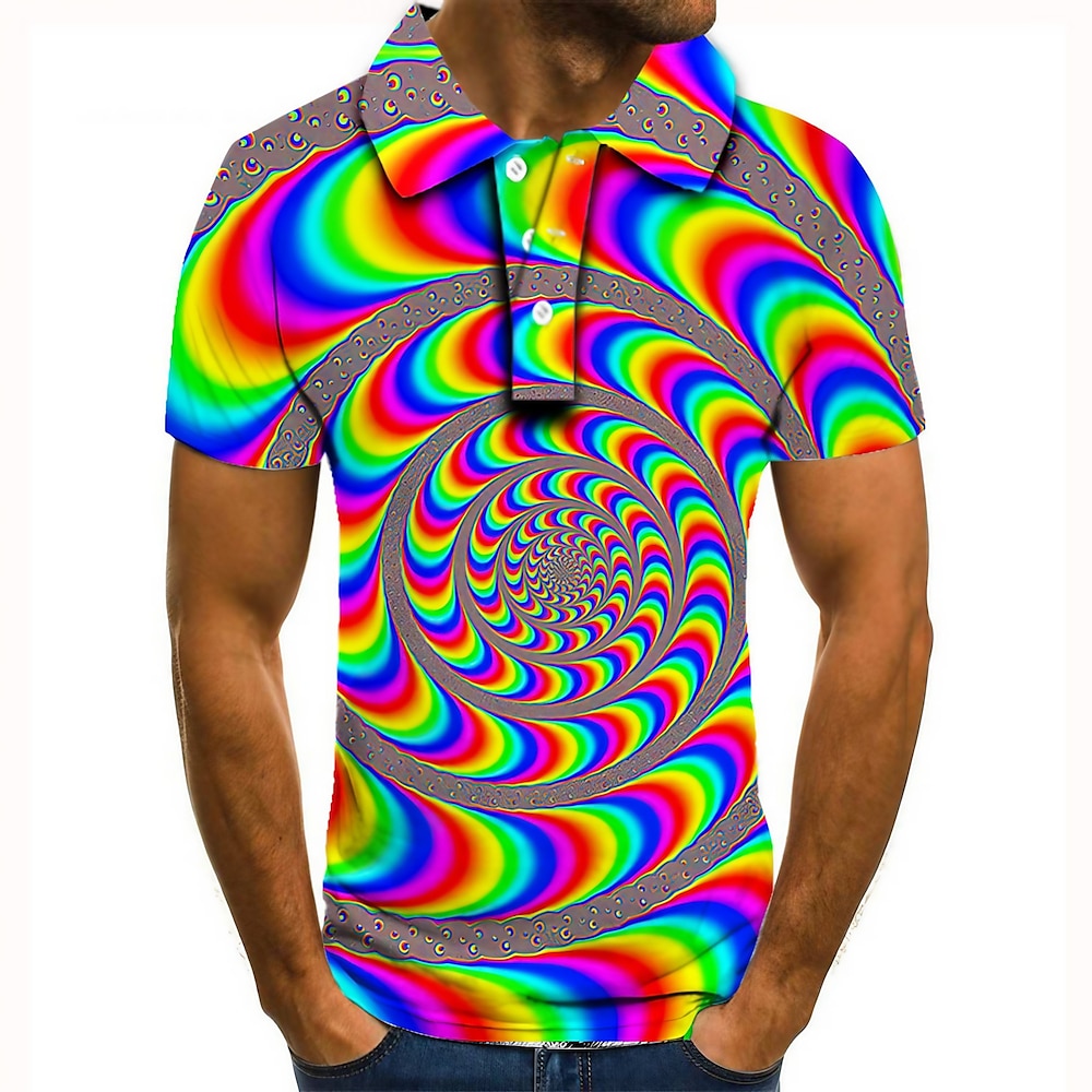 Herren Graphic Neon Poloshirts Golfhemd Kurzarm Polo-Shirts Hemden mit Kragen Brautkleider schlicht Urlaubskleidung Rave-Kleidung Party-Outfits Knopf 3D-Druck Rote Blau Grün Lightinthebox