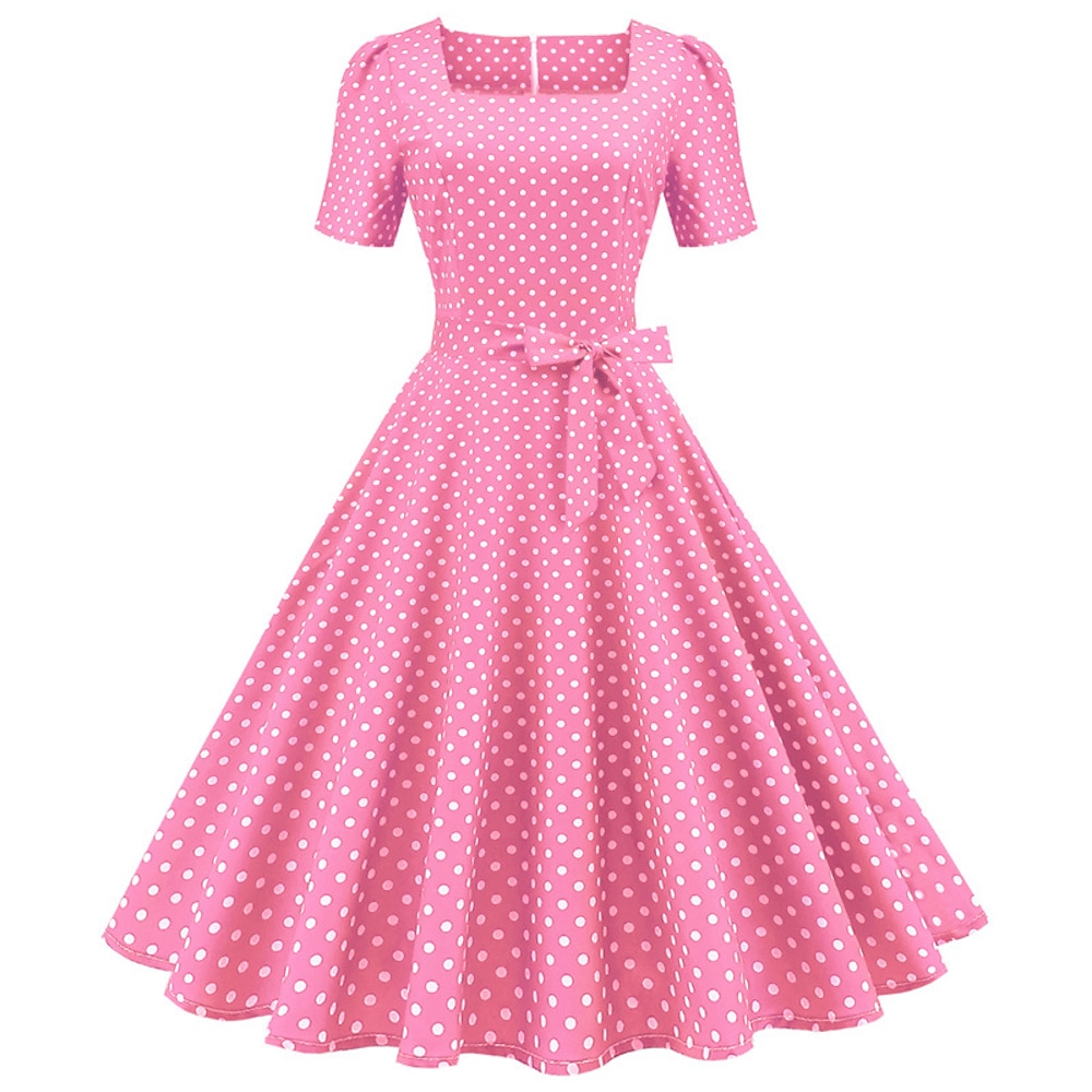 Polka-Dot 1950s Cocktailkleid Kleid Rockabilly Flare-Kleid Damen Punkt Quadratischer Ausschnitt Weihnachten Halloween Karneval Urlaub Abschlussball Abiball Erwachsene Kleid Homecoming-Kleider Lightinthebox