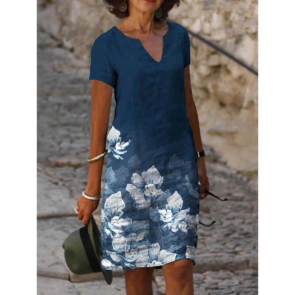 Minikleid für Frauen A-Linien-Kleid knielanges Kleid Grün Blau kurze Ärmel florales Muster Frühling Sommer V-Ausschnitt Basic lässig locker 2023 S M L XL XXL 3XL 3D-Druck Lightinthebox