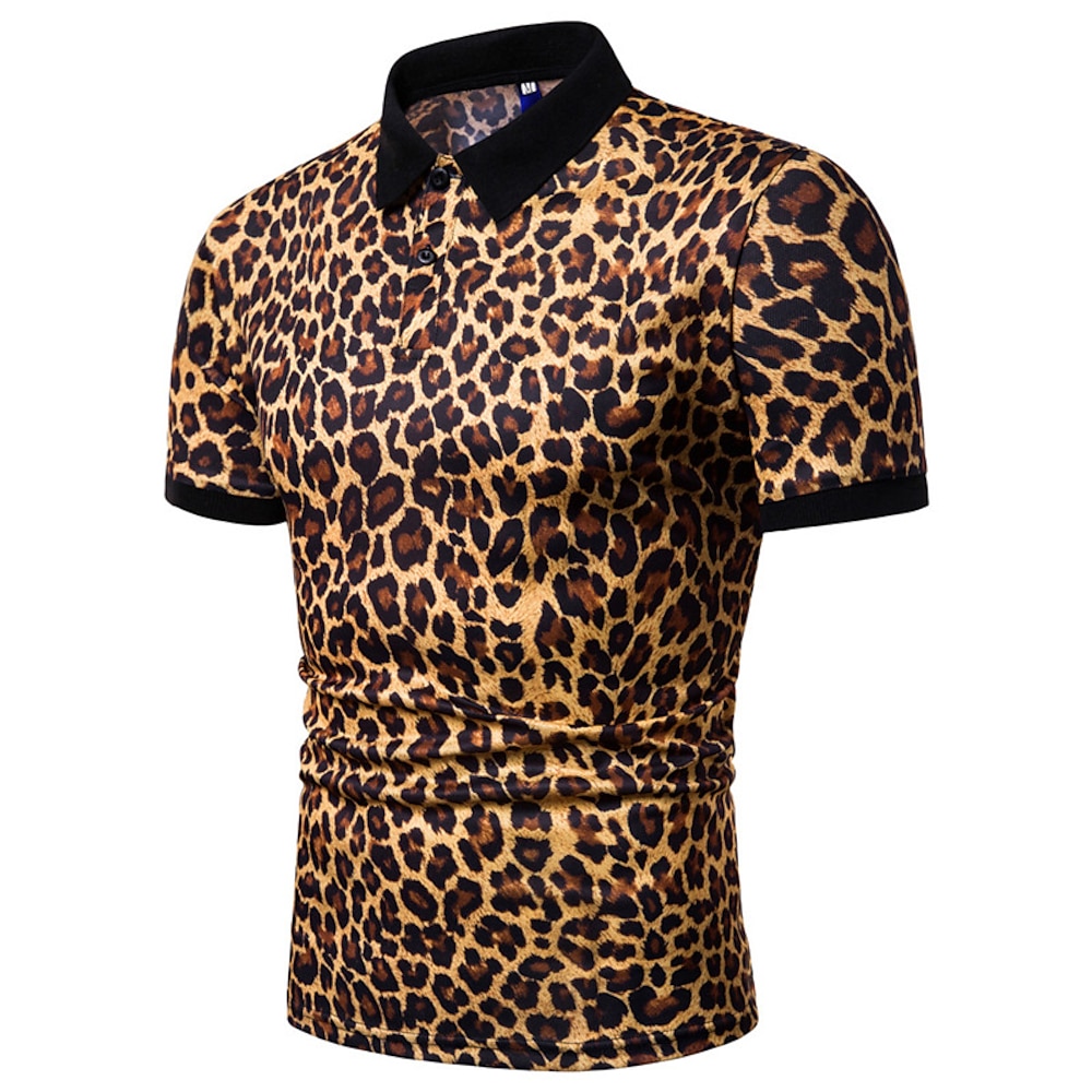 Herren Tennishemd Poloshirt Casual Täglich Kragen Klassischer Kragen Kurzarm Einfach Leopard Regular Fit Weiß Blau Braun Tennishemd Lightinthebox