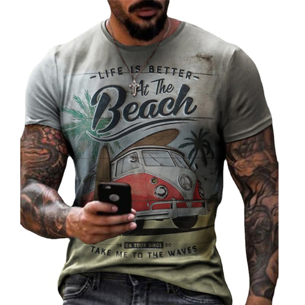 Herren Graphic Strand Hemd T Shirt Tee Kurzarm T-Shirt 3D-Druck Rundhalsausschnitt Hemd Designer Basic Schmaler Schnitt Casual Täglich Wochenende Gelb Rote Grün Sommer Bekleidung Übergröße S M L XL Lightinthebox