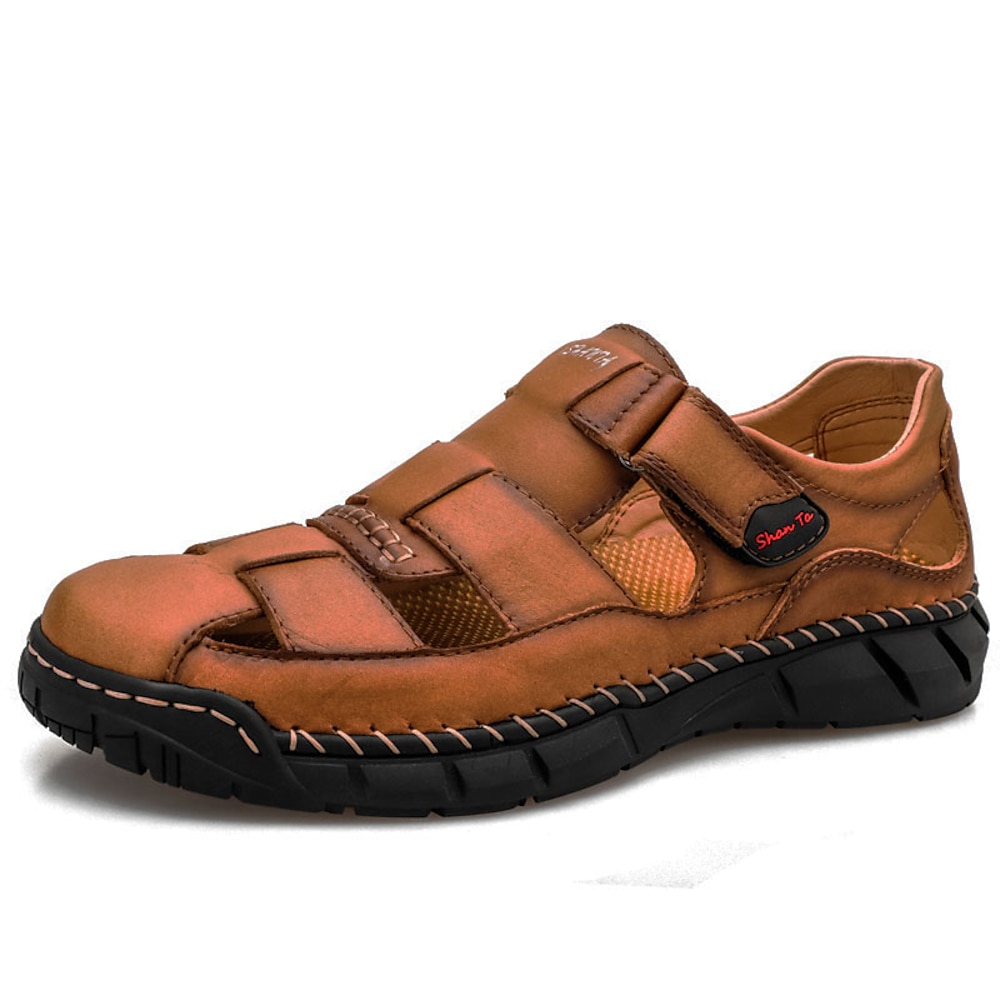 Bequeme braune Ledersandalen für Herren, verstellbarer Klettverschluss, perfekt für den Außenbereich und die Freizeit Lightinthebox