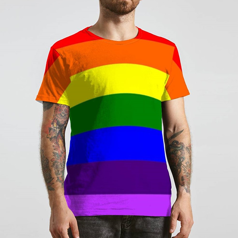 Herren Regenbogen Buchstabe Grafik-Drucke T Shirt Tee Lustige T-Shirts Kurzarm T-Shirt 3D-Druck Rundhalsausschnitt Hemd Designer Klassisch Brautkleider schlicht Täglich Festtage Regenbogen Sommer Lightinthebox