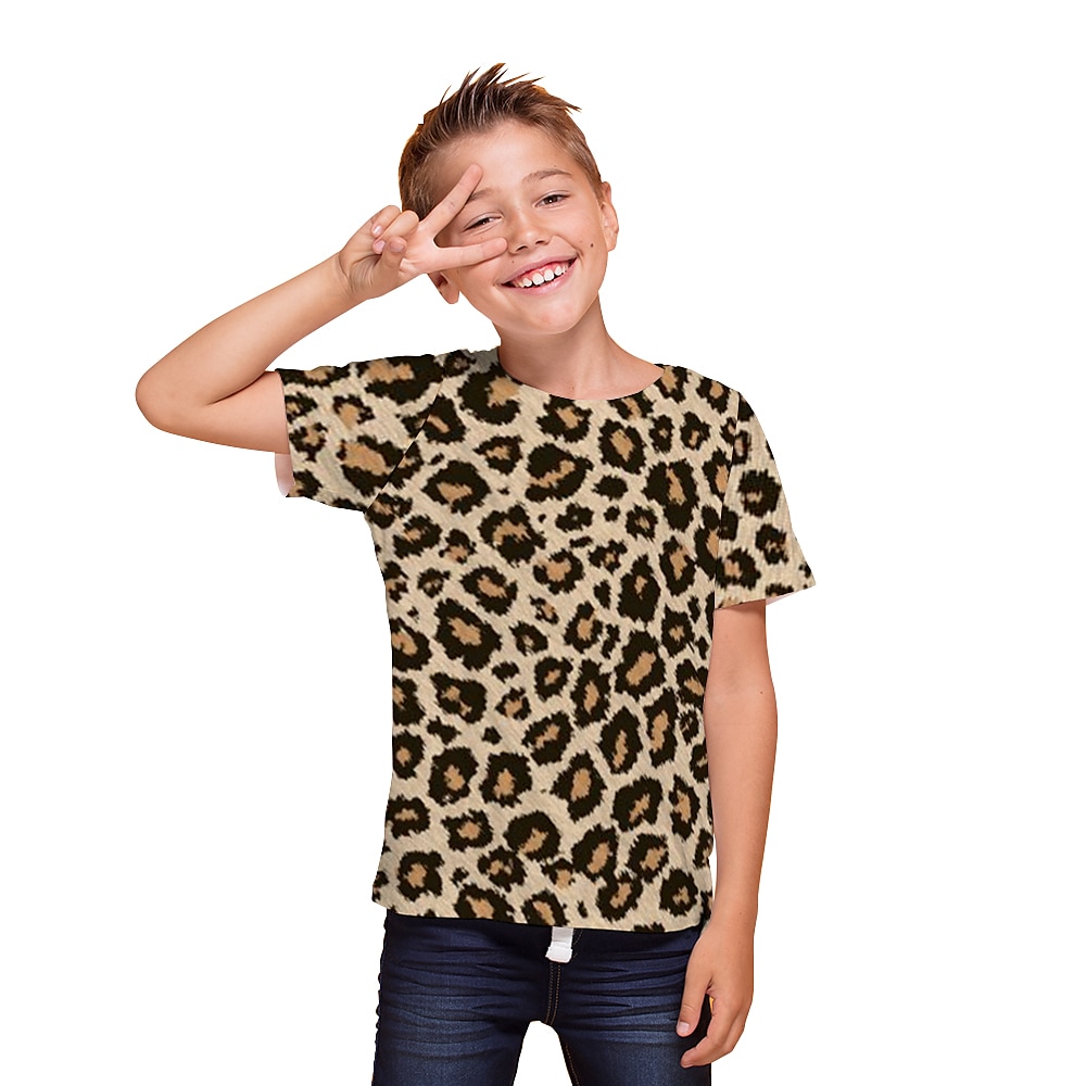 Jungen 3D Leopard T-Shirt Kurzarm 3D-Druck Sommer Aktiv kinderkleidung 3-12 Jahre Freizeitskleidung Regular Fit Lightinthebox