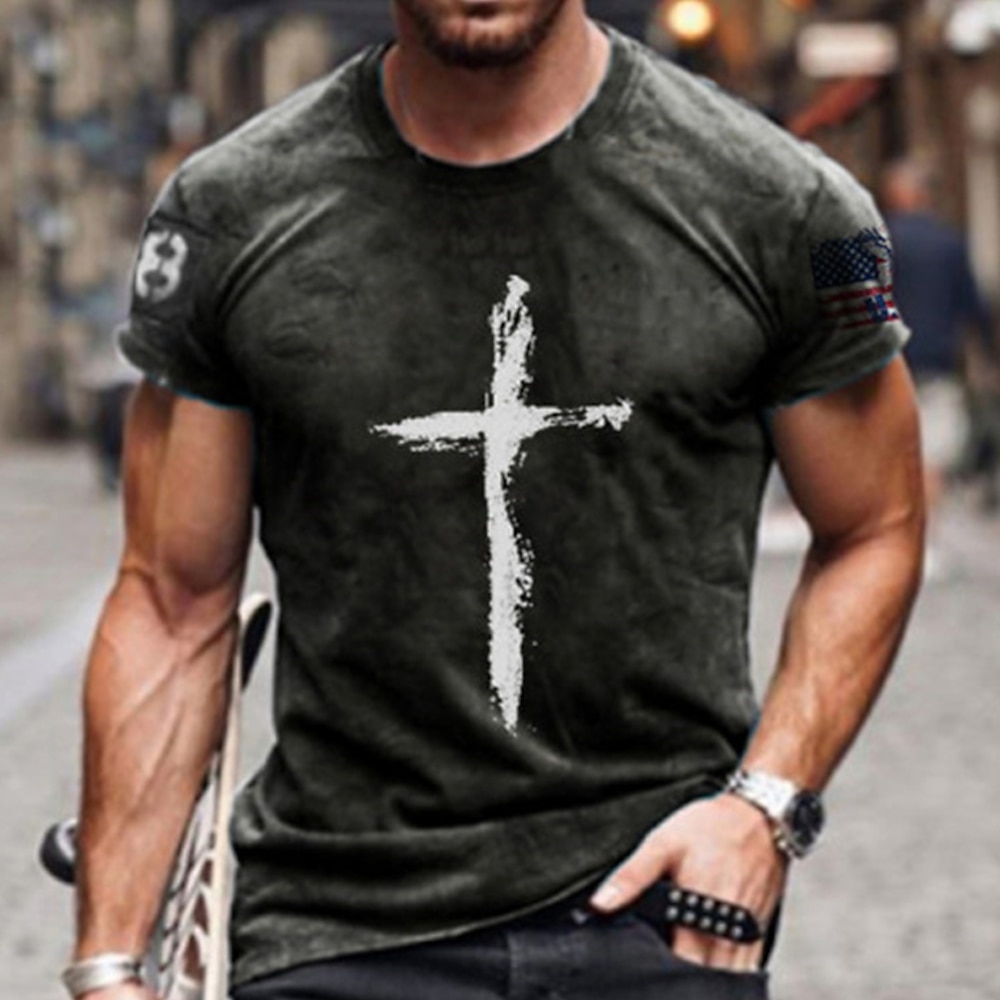 Herren Kreuz T Shirt Distressed-T-Shirt Kurzarm T-Shirt Rundhalsausschnitt Hemd Vintage Designer Basic Casual Täglich Wochenende Rote Blau Dunkelgray Sommer Bekleidung Übergröße S M L XL XXL 3XL 4XL Lightinthebox