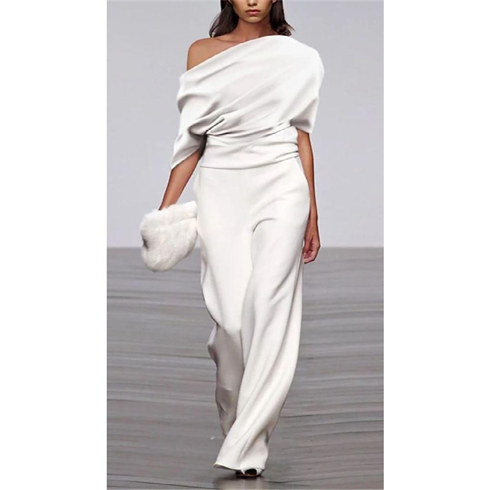Damen Normal Jumpsuit Brautkleider schlicht Feste Farbe Kurzarm Gerade Ein-Schulter Party Strasse Regular Fit Schwarz Weiß Sommer Lightinthebox