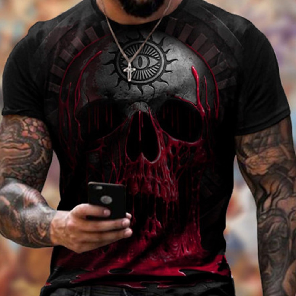 Herren Graphic Totenkopf Motiv Hemd T Shirt Halloween-Shirt Tee Kurzarm T-Shirt 3D-Druck Rundhalsausschnitt Hemd Designer Basic Schmaler Schnitt Casual Täglich Wochenende Schwarz Rote Grün Sommer Lightinthebox