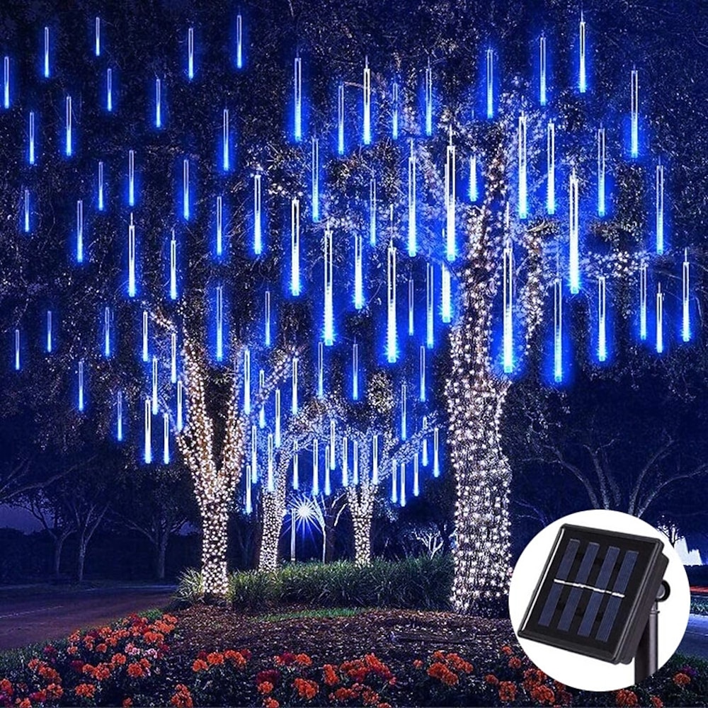 Outdoor-Solar-LED-Meteorschauer-Regenlichter Urlaub Lichterketten wasserdichtes Gartenlicht 8 Röhren 144 LEDs für Gartenbaum bunte Dekoration Landschaftsbeleuchtung Lightinthebox