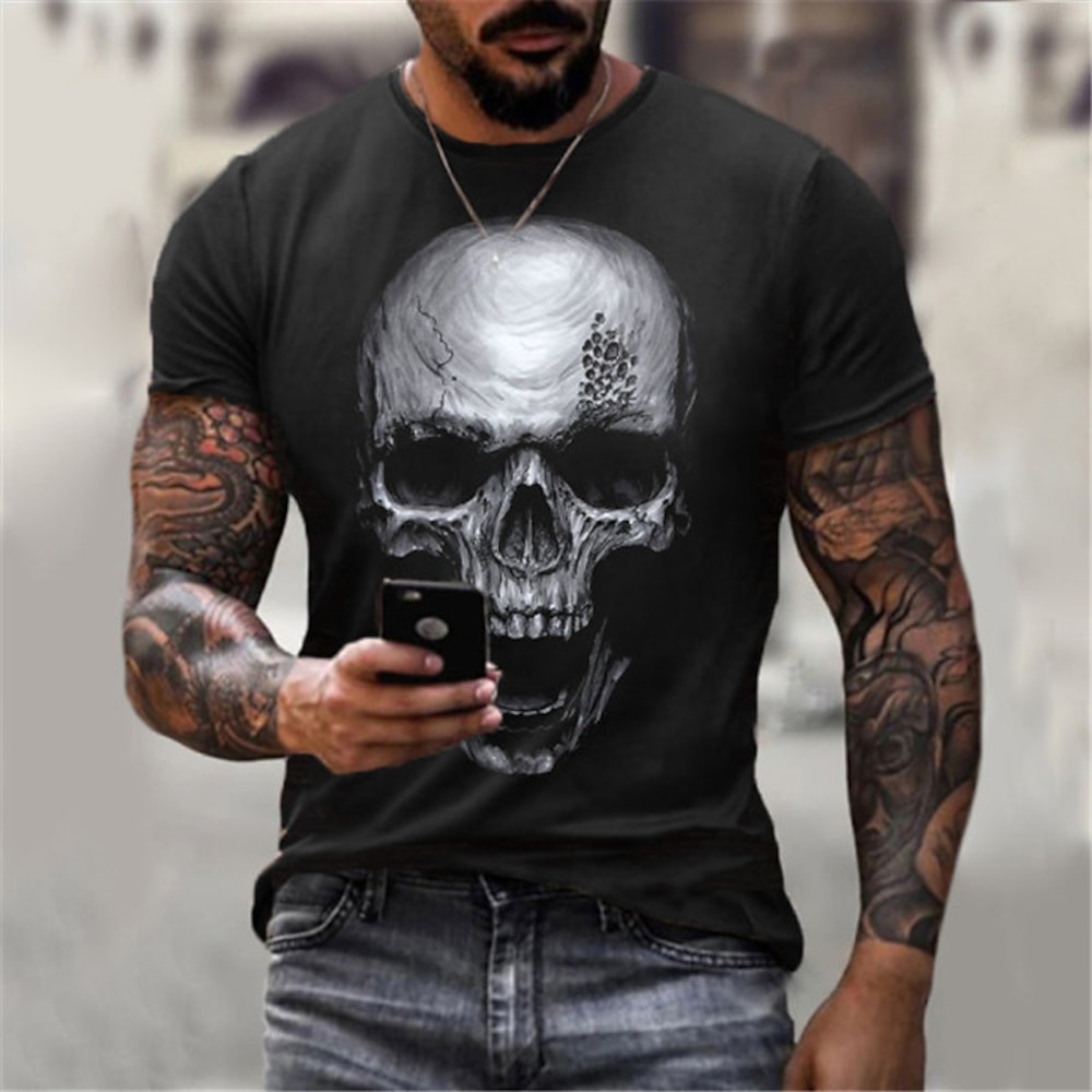 Herren Unisex Totenkopf Motiv Grafik-Drucke Hemd T Shirt Halloween-Shirt Tee Kurzarm T-Shirt 3D-Druck Rundhalsausschnitt Hemd Designer Basic Groß und hoch Casual Täglich Schwarz Sommer Bekleidung Lightinthebox