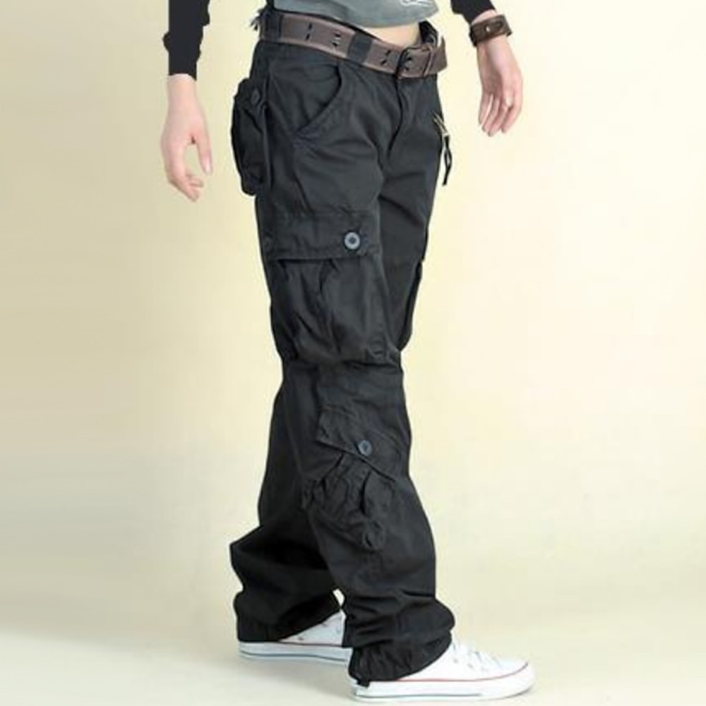 Cargo-Fallschirmhose für Damen, Hose in voller Länge, 100 % Baumwolle, Tasche, weit, mikroelastisch, hohe Taille, Athleisure, lässig, täglich, grau, grün, armeegrün, S. M Lightinthebox