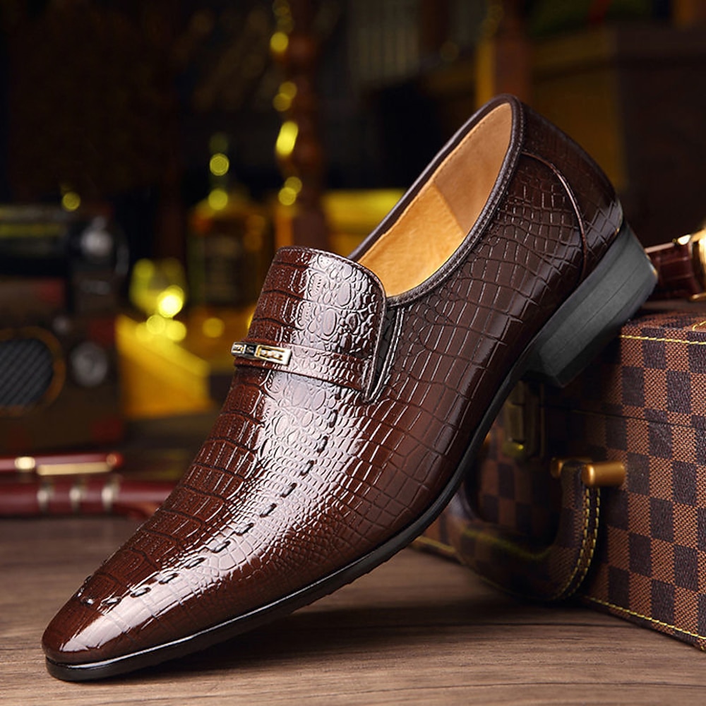 Herren-Loafer aus braunem Kunstleder mit Krokodilmuster - elegante Schlupfschuhe für formelle Anlässe Lightinthebox