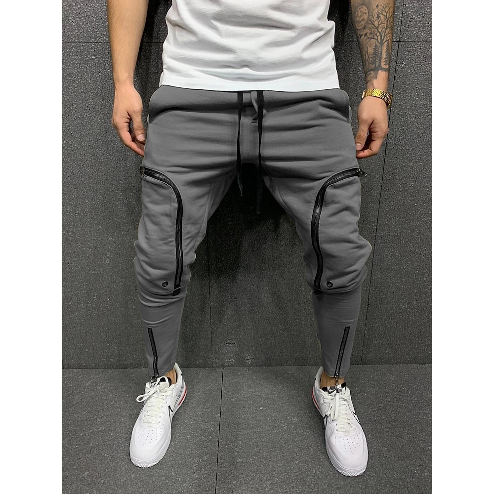 Herren Cargohose Cargohosen Cargohose Hose Hosen Elastische Taille Sportlich Multi Pocket Glatt Sport In voller Länge Sport Strassenmode Athleisure Lockere Passform Schwarz Weiß Mikro-elastisch Lightinthebox