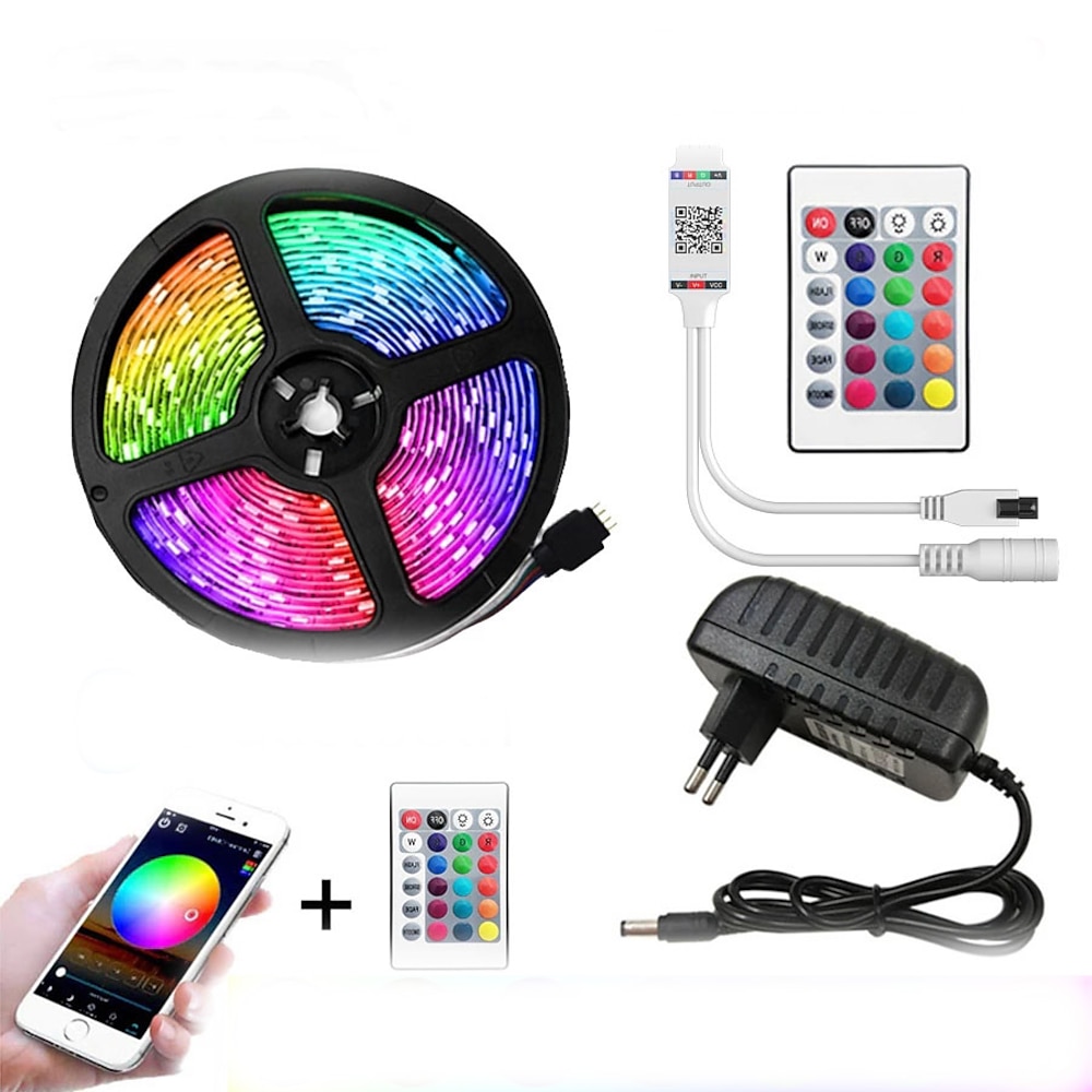 LED-Streifen 5m flexible LED-Lichtstreifen Lichtsets Lichterketten 150 LEDs 5050 SMD 10mm 1 Fernbedienung 24keys 1 x 12v 2a Adapter 1 Satz RGB rot blau Weihnachten Neujahr App-Steuerung dekorativ Lightinthebox