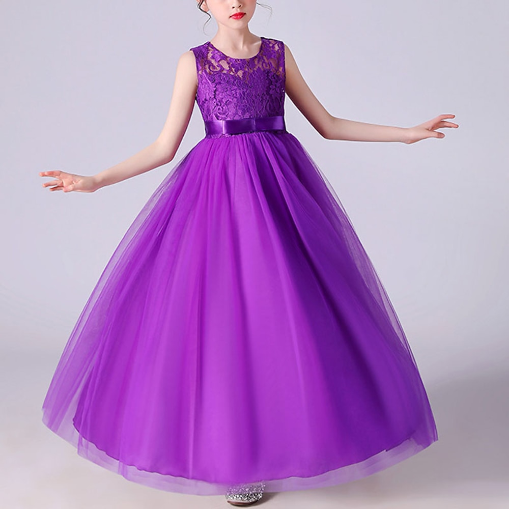 Blumenmädchenkleid Mädchen Kleid Abendkleid Party Kleid Hochzeit Party Geburtstag Prinzessin Süß Spitze Gitter Blumen Ärmellos Rundhalsausschnitt Weiß Rosa 4-13 Jahre Lightinthebox