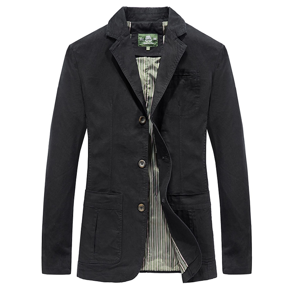 Herren Blazer-Jacke Arbeit Geschäft Klassisch Zeitlos Frühling Herbst Polyester Baumwolle Feste Farbe Formaler Stil Windundurchlässig Vorne geknöpft Blazer Schwarz Grün Khaki Lightinthebox