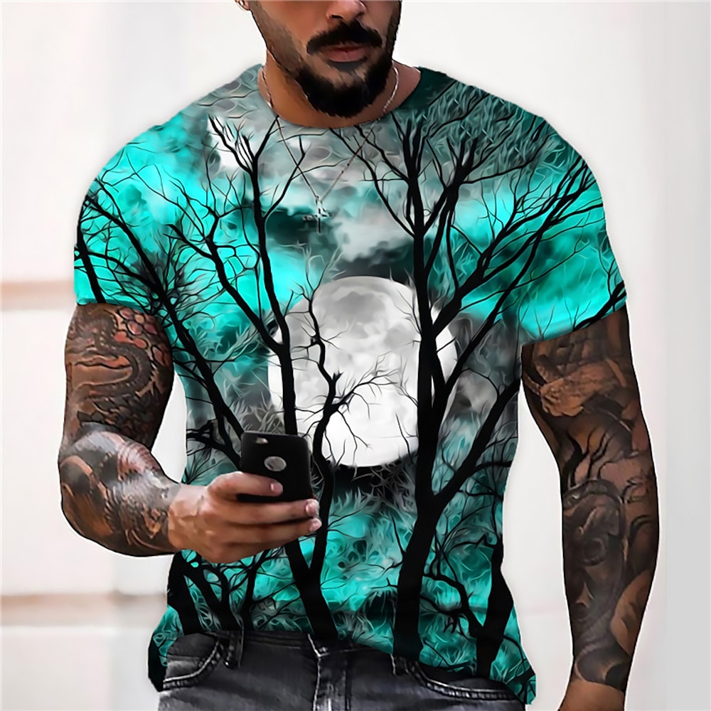 Herren Unisex MOON Grafik-Drucke Hemd T Shirt Tee Kurzarm T-Shirt 3D-Druck Rundhalsausschnitt Hemd Designer Brautkleider schlicht Groß und hoch Halloween Täglich Festtage Wein Gelb Rote Sommer Lightinthebox