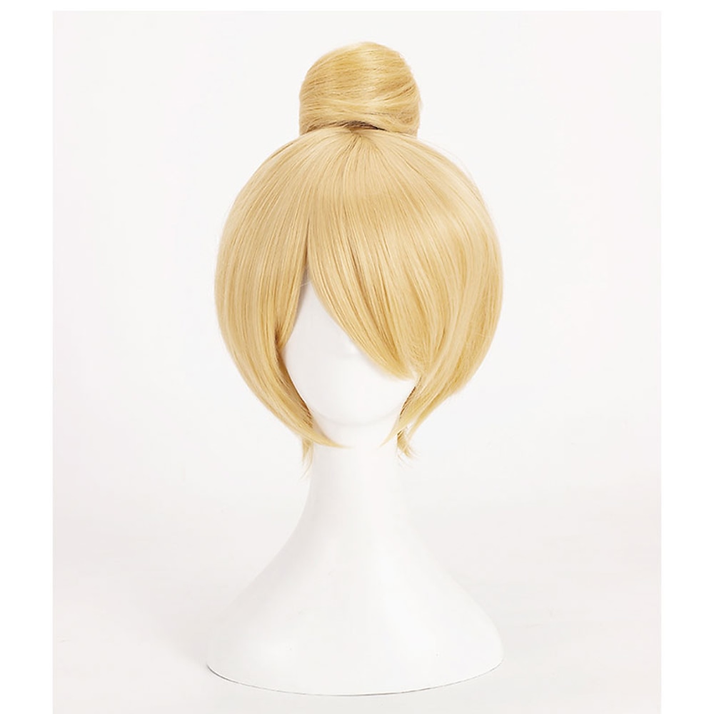 Tinkerbell Perücke Fee Tinkerbell Tinkerbell Cosplay Perücken kurze blonde Haare mit Dutt hitzebeständige Kunsthaarperücke Karnevalsperücke Lightinthebox