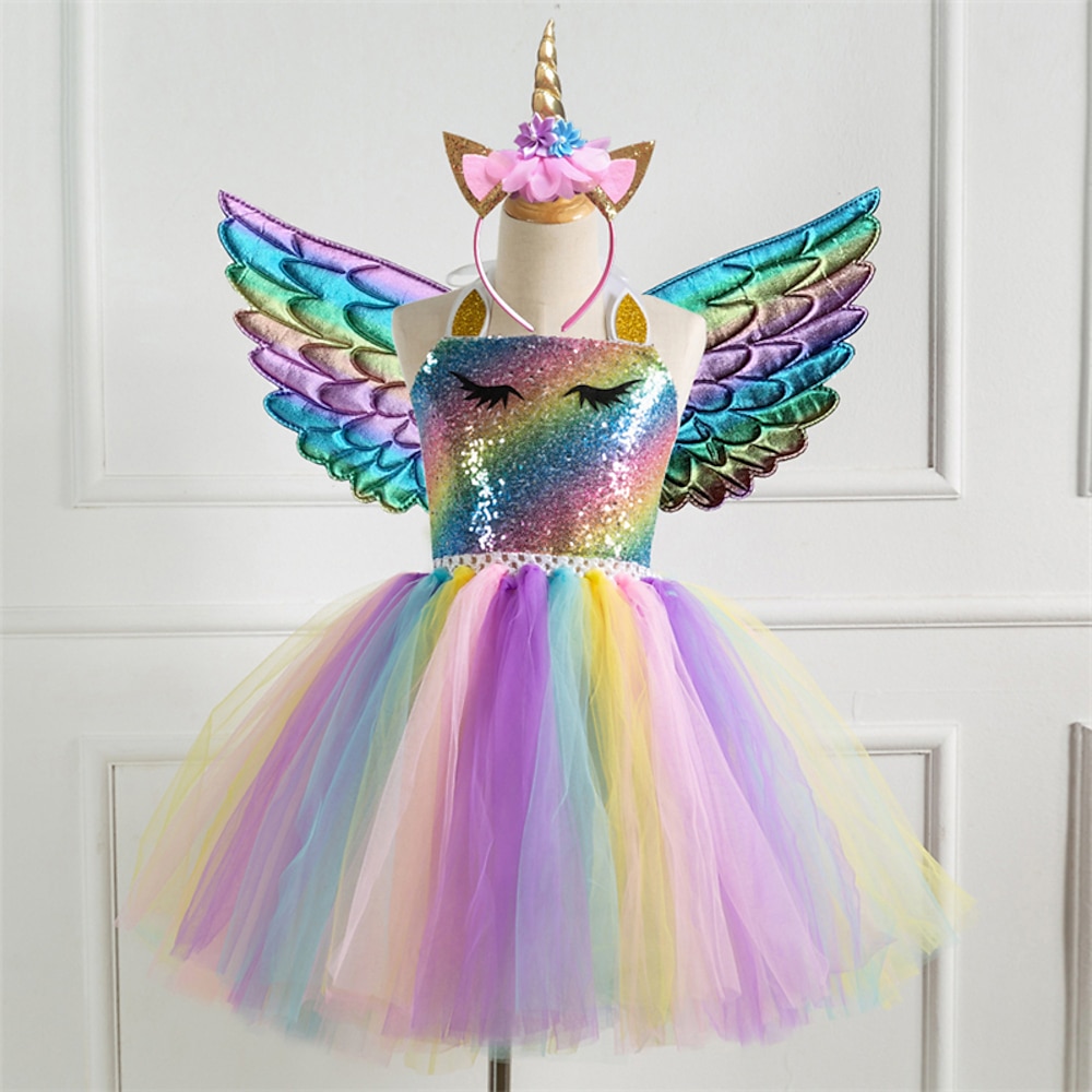 kinderkleidung Mädchen Kleid Regenbogen Mehrfarbig Party Tutu Kleid Fotografie Pailletten Halfter Kuschelig Prinzessin Tüll 2-8 Jahre Silber Purpur Gold Lightinthebox