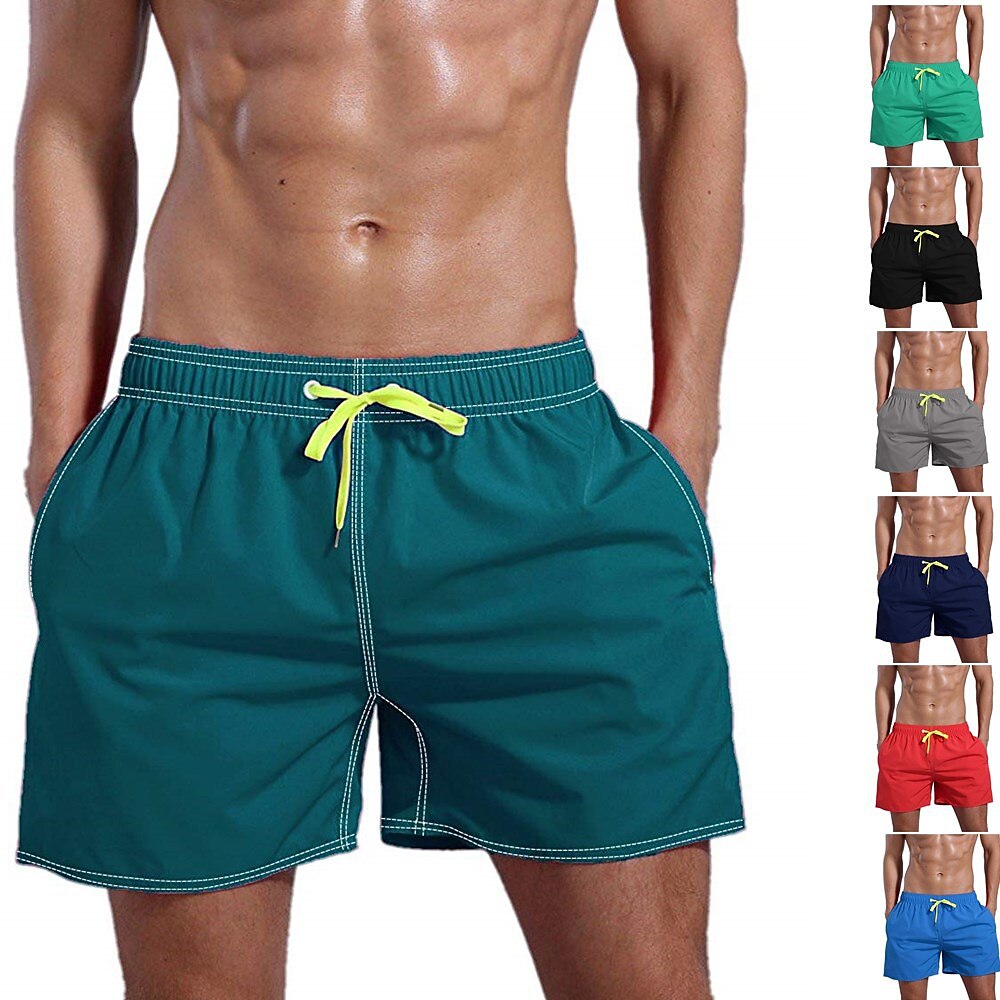 Herren Bademode Surfshorts Badehose Schwimmshorts kurz Rasche Trocknung Surfshorts Unten Mesh-Futter Mit Taschen Kordelzug Schwimmen Surfen Strand Wassersport Einfarbig Sommer / Dehnbar Lightinthebox