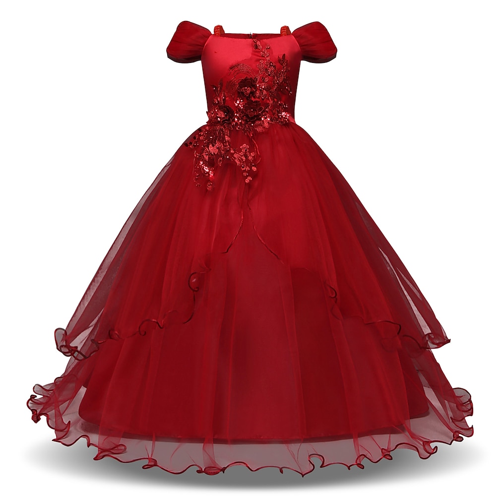 kinderkleidung Mädchen Kleid Blumen Kurzarm Täglich Urlaub Bestickt Puffärmel Kuschelig Prinzessin Süß Spitze Tüll Maxi Tüll-Kleid Sommer Herbst Winter 1-4 Jahre Rosa Rote Dunkelblau Lightinthebox