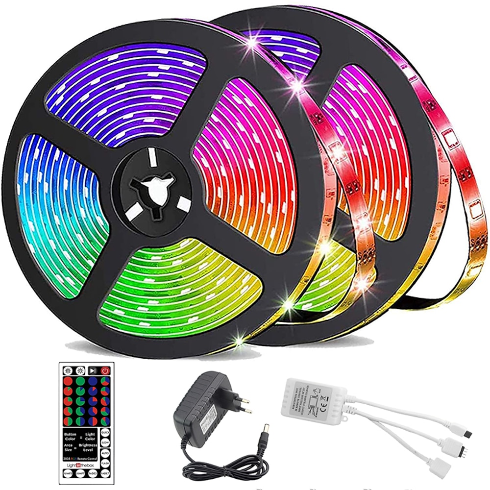 LED Lichtband Streifen LED-Streifen Lichter wasserdicht 10m (2x5m) Flexible LED-Streifen Lichter RGB Tiktok Lichter 2835 600LEDs 8mm 44keys ir Fernbedienung Lightinthebox