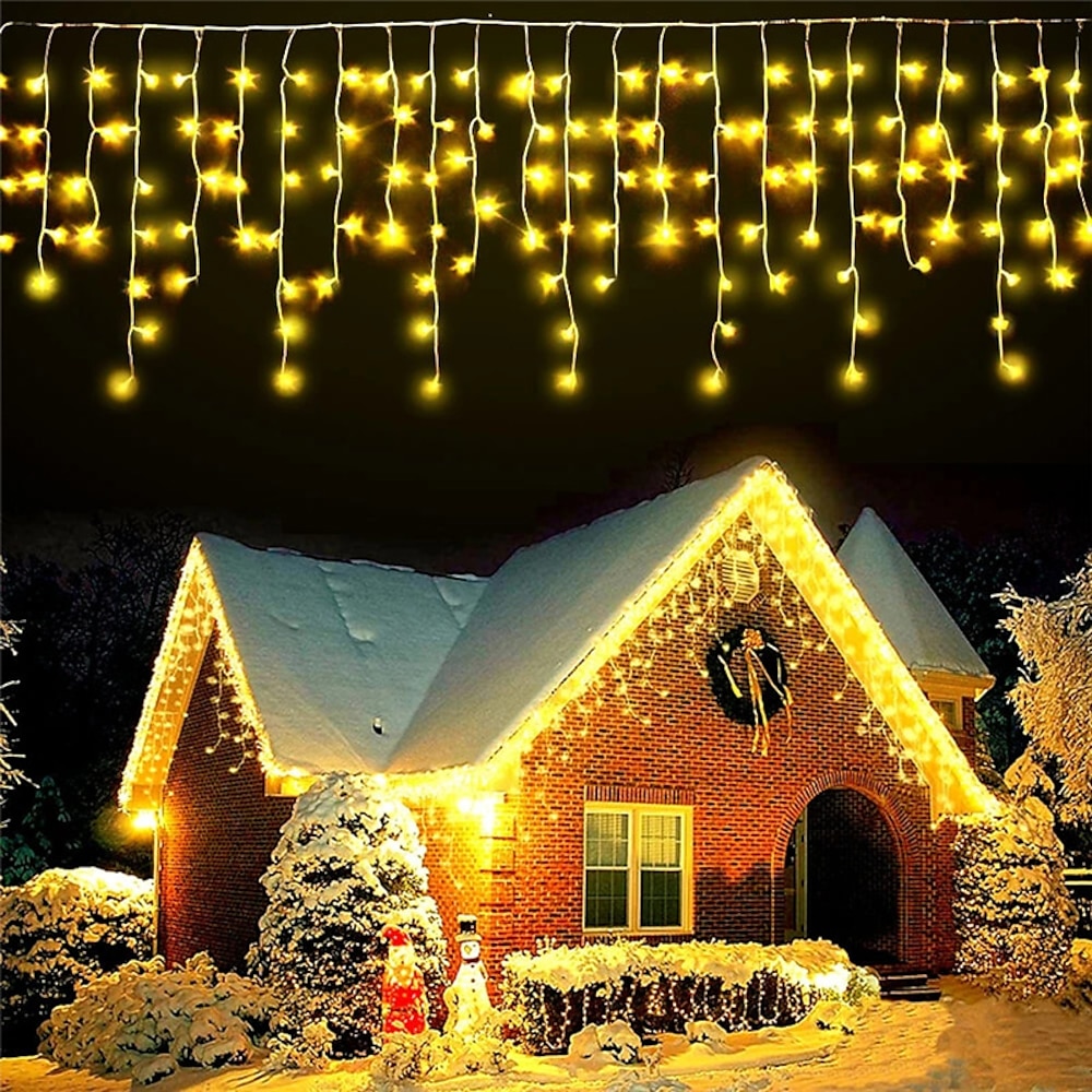 eiszapfen lichterkette dekor licht ip44 im freien urlaub licht eiszapfen vorhang lichter 3,5 m 5 m 96 leds 216 leds flexible lichterkette für neujahr weihnachten partydekoration girlande bunte beleuchtung eu us stecker Lightinthebox