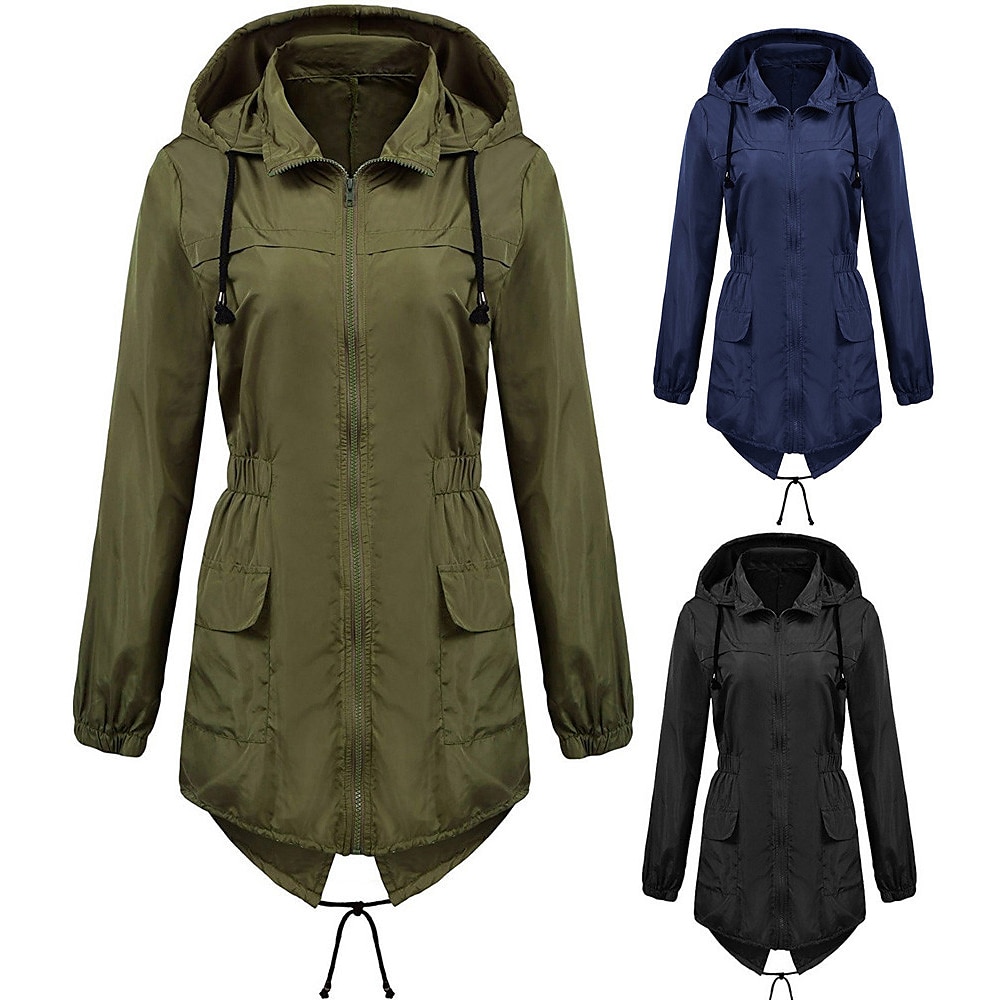 Damen Regenmantel für Wanderer Wasserdichte Wanderjacke Regenjacke Winter Draussen warm Wasserdicht Windundurchlässig Atmungsaktiv Oberbekleidung Mantel Shirt Angeln Klettern Leger Schwarz Marineblau Lightinthebox