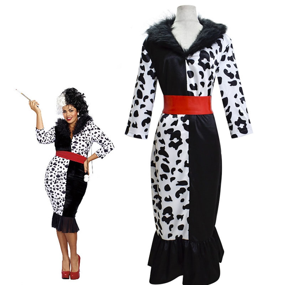 Hundert und ein Dalmatiner Cruella De Vil Kleid Cosplay Kostüm Maskerade Damen Film Cosplay Urlaub Karneval Maskerade Lightinthebox