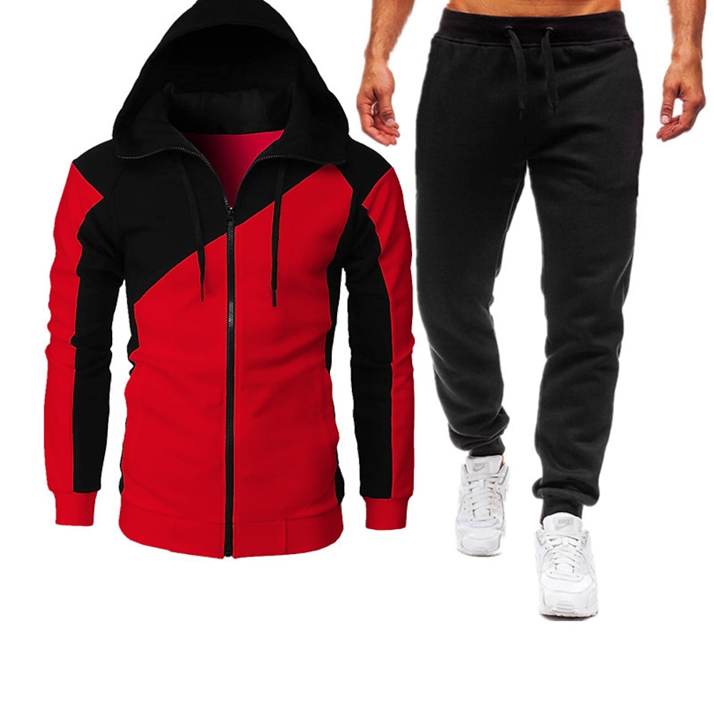 Herren Hoodie Sweatshirt Kapuze Trainingsanzug Zip Hoodie Kapuzenjacke Sweatjacke Weinrot Schwarz Rote Blau Hell Gray Mit Kapuze Farbblock Patchwork Zip Sport Natur Cool Brautkleider schlicht Lightinthebox