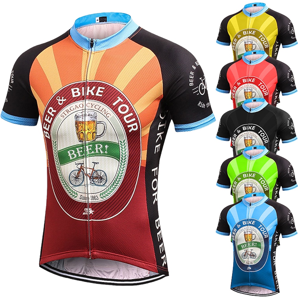 21Grams Herren Kurzarm Fahrradtrikot Sommer Schwarz / Orange Schwarz Grün Retro Neuheit Lustig Fahhrad Trikot / Radtrikot Oberteile Bergradfahren Straßenradfahren Atmungsaktiv Rasche Trocknung Lightinthebox