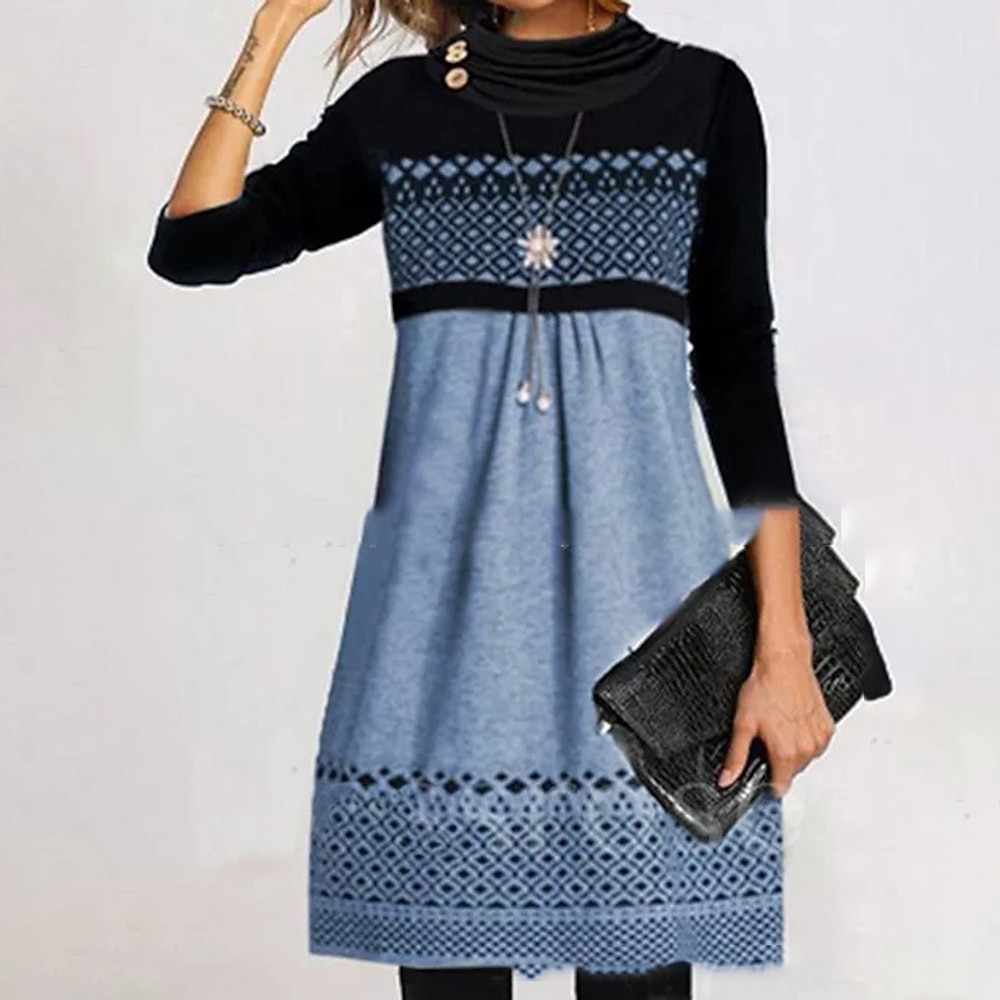 damen casual dress midi dress blau pink grau langarm geometrisch print print winter herbst rollkragen basic casual fall dress 2023 s m l xl xxl 3xl 4xl 5xl Lightinthebox