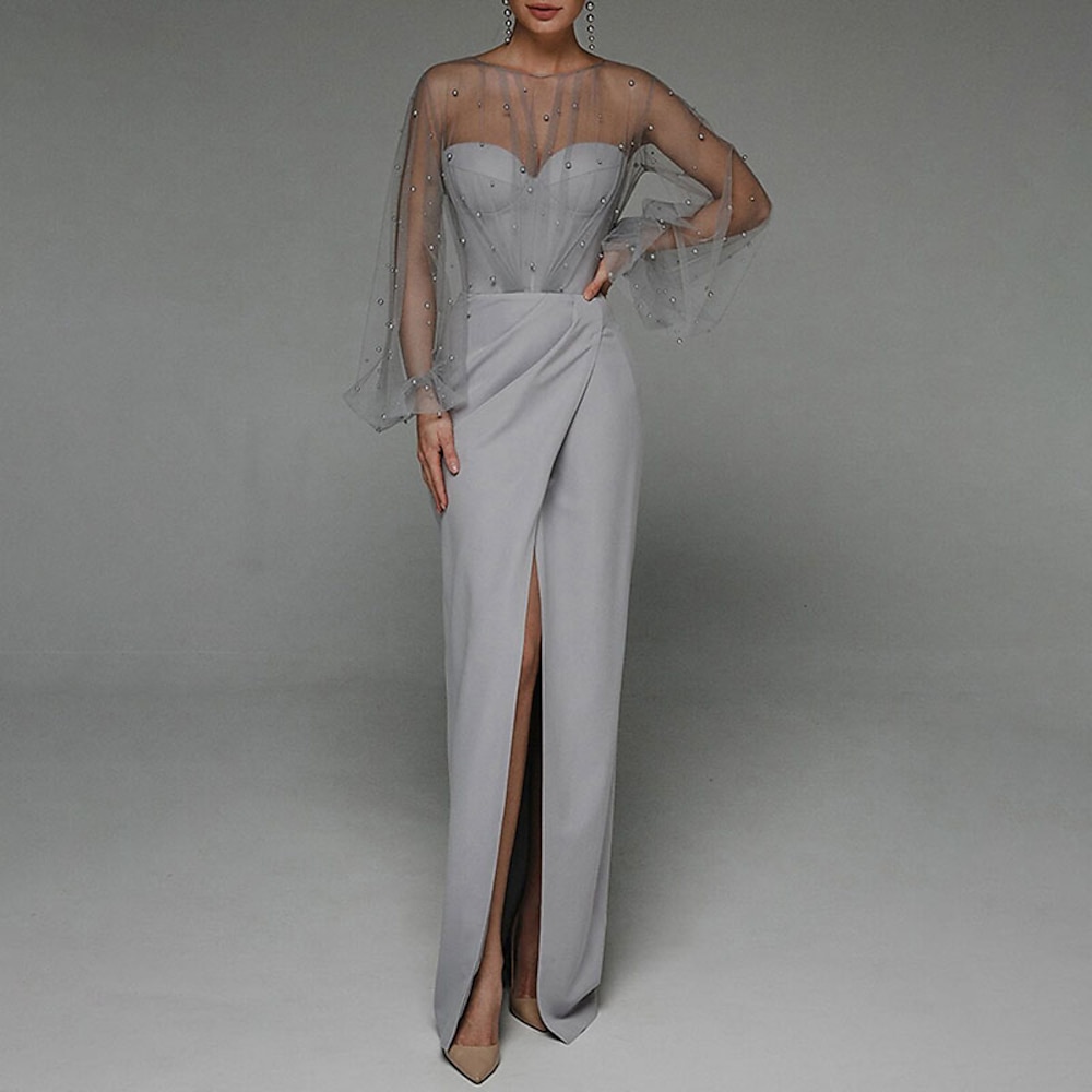 TS Etui-Abendkleid, elegantes Kleid, formelles Abendkleid, Geburtstagskleid, bodenlang, ärmellos, Rundhalsausschnitt, Herbsthochzeitsgast, Stretchstoff mit Perlenbesatz, Spleißen 2025 Lightinthebox