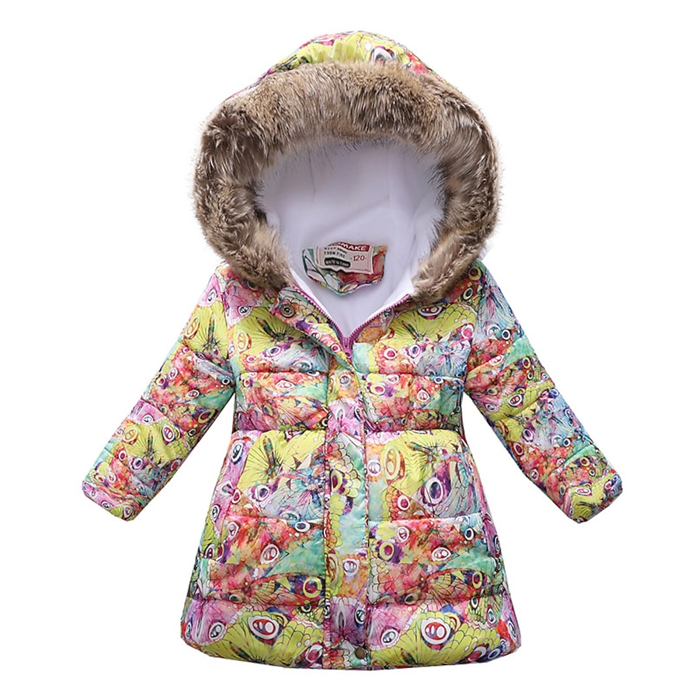 Kinder Mädchen Daune Mantel Langarm Schwarz Purpur Rosa Schmetterling Fuchs Pelzkragen Herbst Winter Aktiv Strasse 3-10 Jahre / Strassenmode Lightinthebox