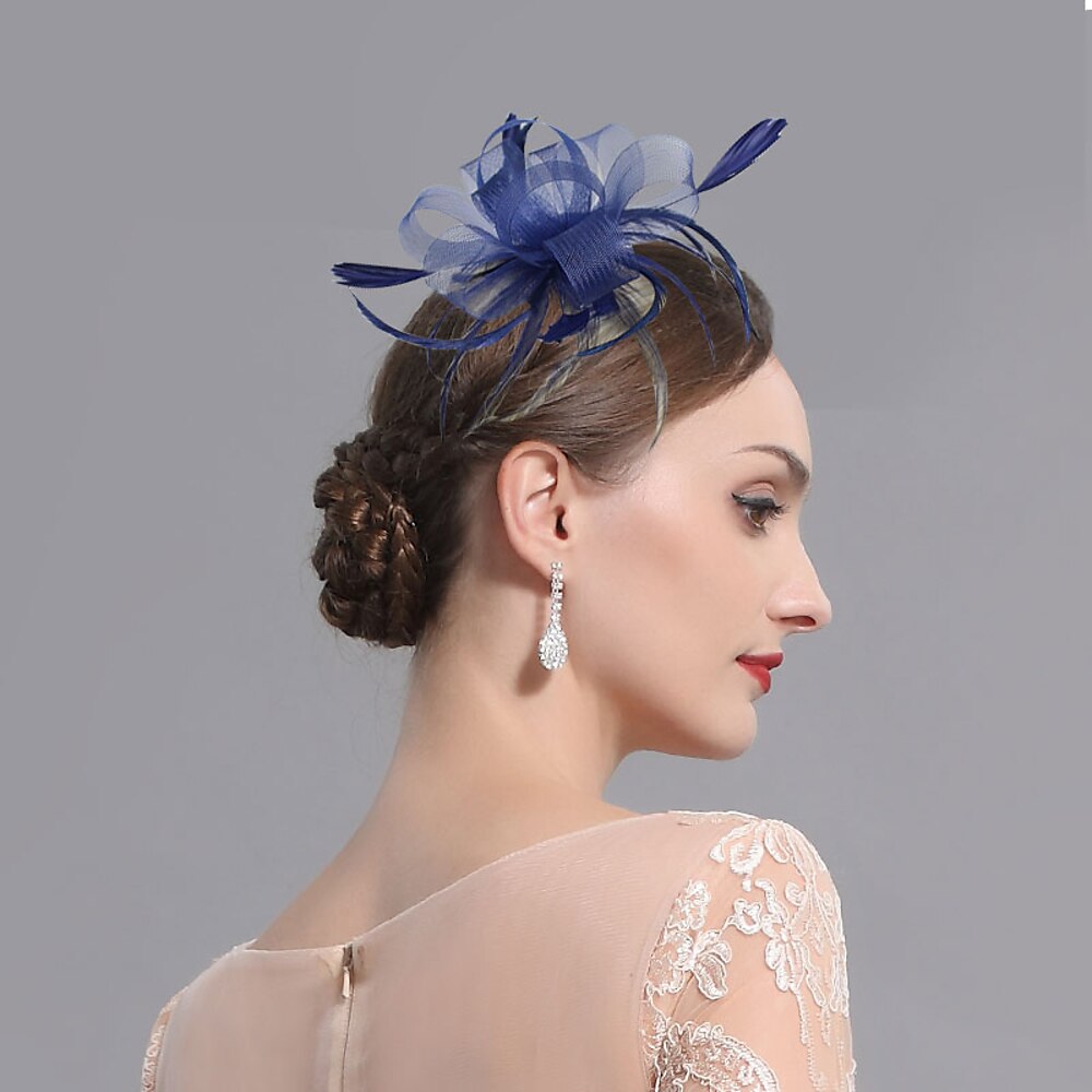 Feder/Netz Fascinator/Kopfbedeckung mit Blumenmuster 1 Stück Hochzeit/Ladies Day/Melbourne Cup Kopfbedeckung Kleid zum Beeindrucken 2024 Lightinthebox