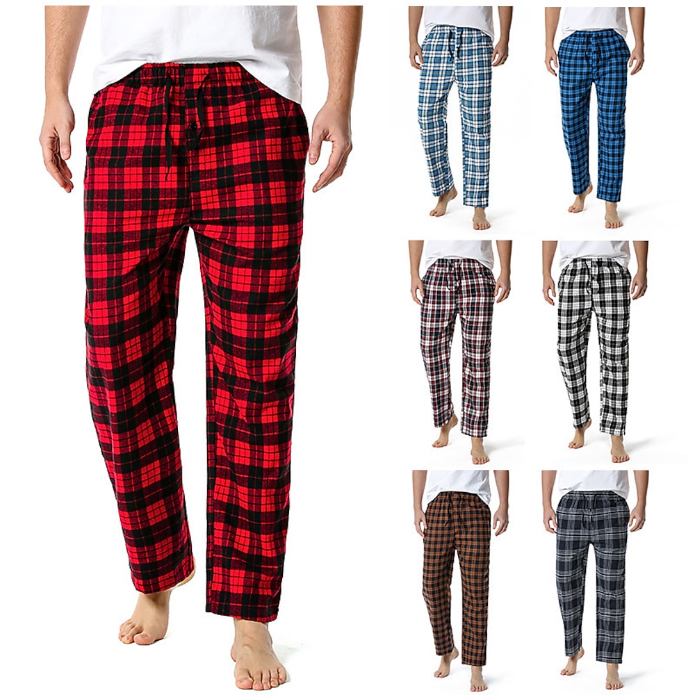 Herren Hausanzug Pyjamahose Schlafanzüge Lounge Hose 1 pc Plaid Gitter / Plaid Modisch Weich Heim Bett Baumwolle Hose Bedruckt Kordelzug Elastische Taille Sommer Frühling Schwarz-rot Schwarz Lightinthebox