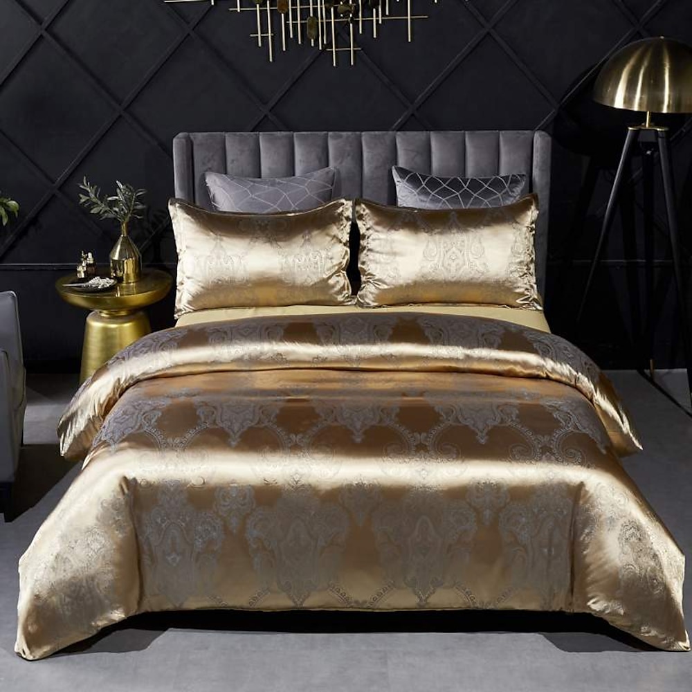 3-teiliges Bettbezug-Set aus Satin-Seide, Bettdeckenbezug mit 1 Bettbezug oder Bettdecke, 2 Kissenbezüge für Doppelbett/Queen/King (1 Kissenbezug für Twin/Einzelbett), luxuriöser Stil, trockener und Lightinthebox