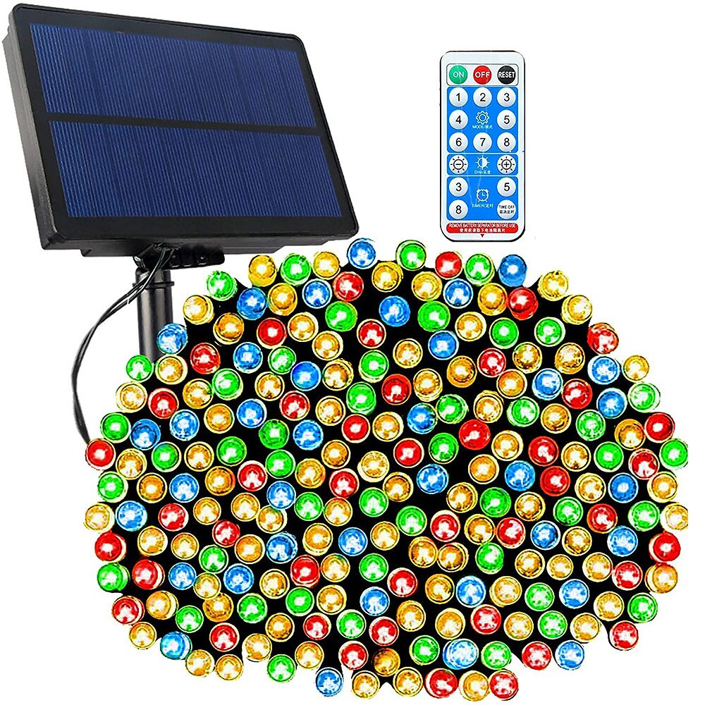 LED-Solar-Weihnachtslichterkette im Freien wasserdicht 100m 334.5ft 1000LED/50m 171ft 500 LED-Solar-Weihnachtslichter mit Remote8-Modi Wasserdichte Terrassenbeleuchtung für Lightinthebox